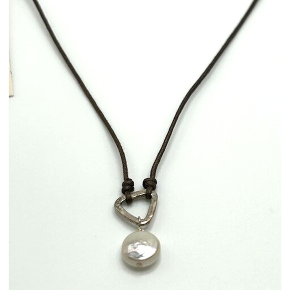 NWT Peyote Bird Round Leather Cord Necklace Genuine Stone Sterling Silver 16" - Picture 2 of 5